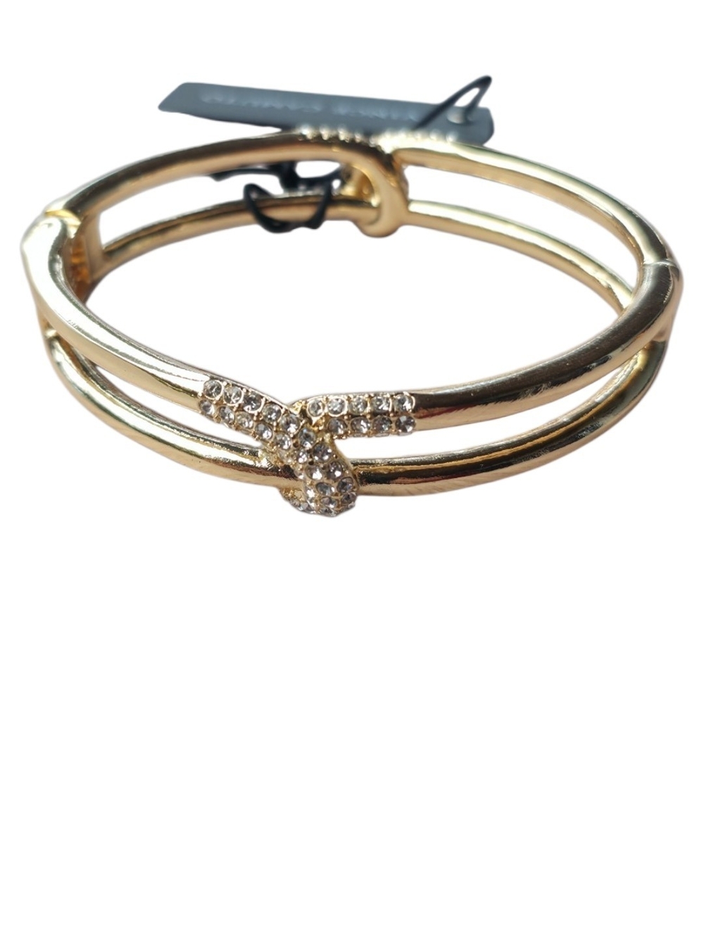 Vince Camuto Gold Crystal-Embellished Double-Band Hinged Bangle - Picture 2 of 4